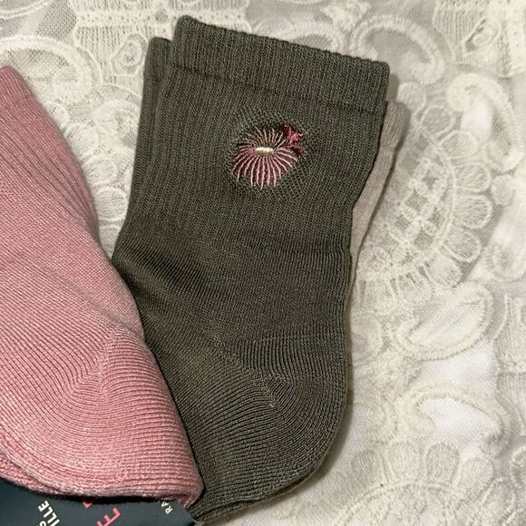 Ted Baker Pink Green Beige High Quarter Crew Floral Embroidery Stretch Socks 3pk - Picture 16 of 16